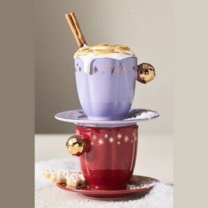 NEW Set of 2 New York City Ballet - Espresso Cup & Saucer - Purple & Red